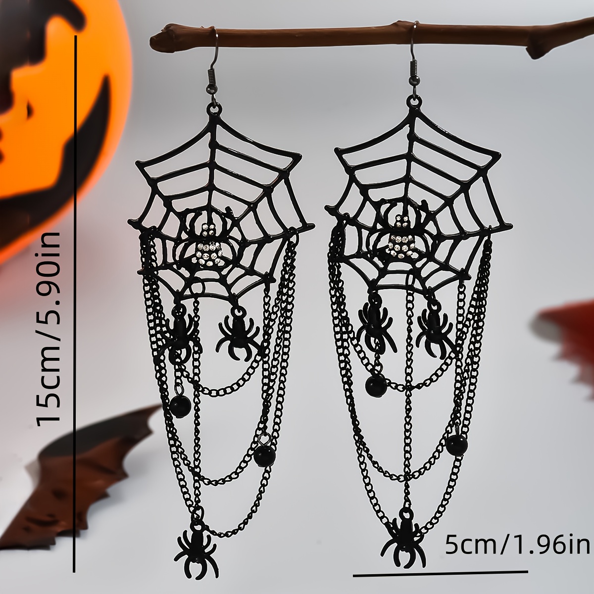 Spiderweb Rhinestone Drop Chain Earrings for Halloween